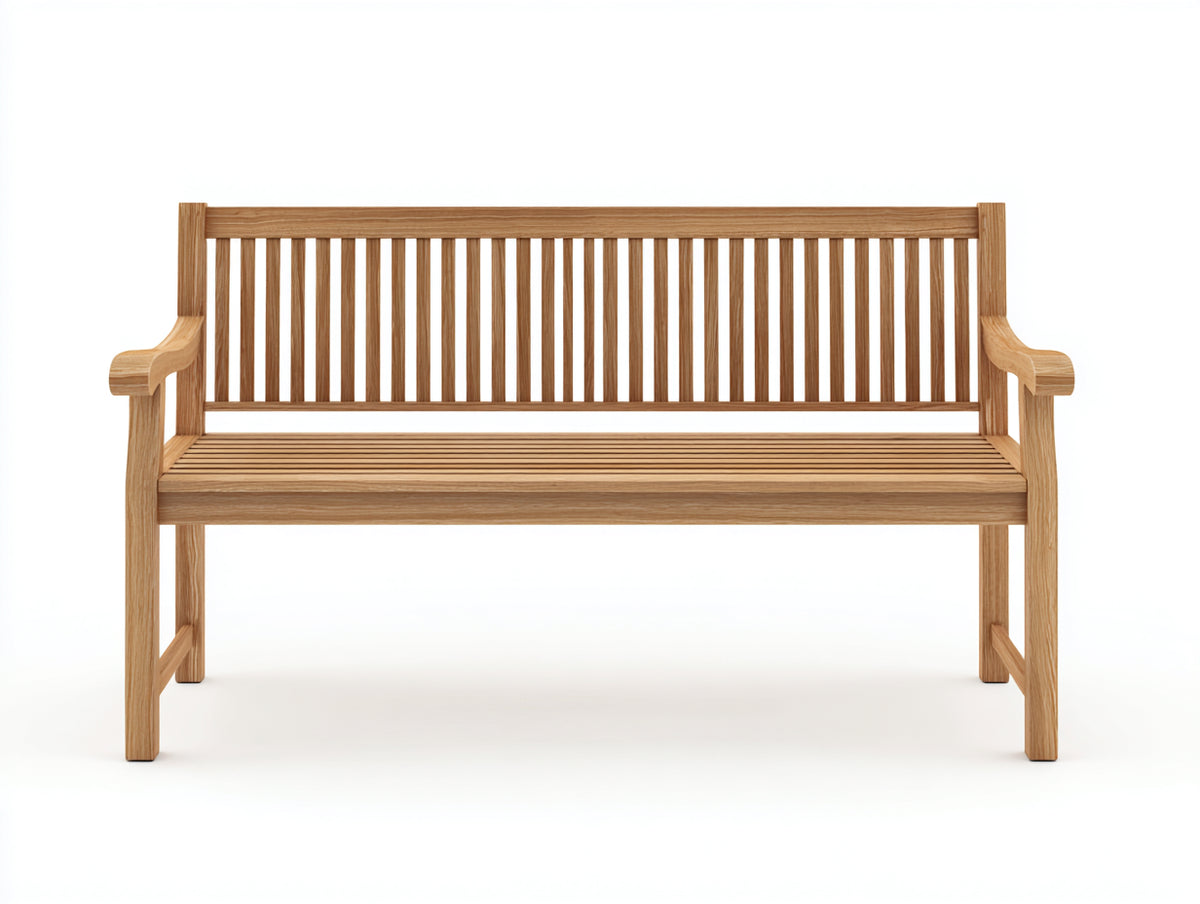 Bancos de jardín - Madera maciza 150 x 60 x 95 cm - Natural - Diseño clásico con respaldo de listones y reposabrazos