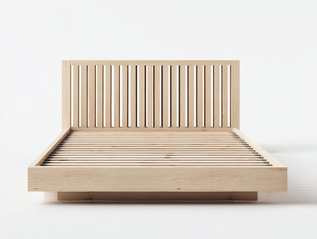Camas dobles - Estructura de madera de pino 200 x 180 x 85 cm - Natural - Diseño minimalista con somier de láminas