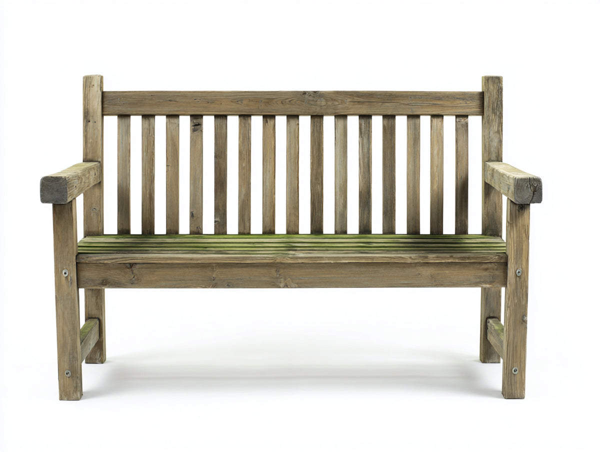 Bancos de jardín de madera maciza 145x60x90 cm - marrón natural - diseño rústico con respaldo de listones y reposabrazos