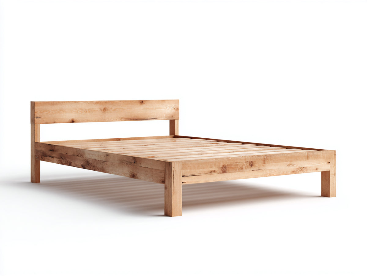 Cama doble de madera 200x160x90 cm - Madera natural - Diseño moderno con cabecero de panel