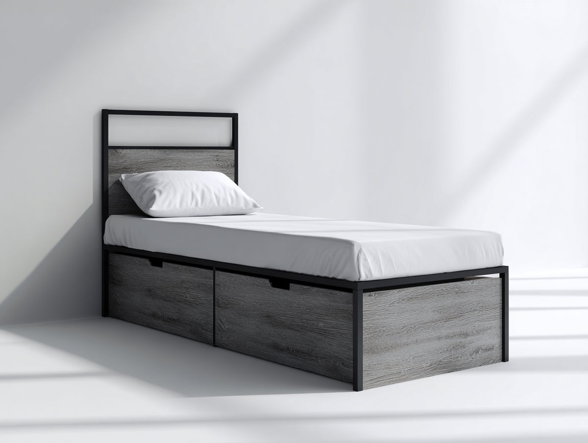 Camas individuales de madera 200x90x85 cm - gris oscuro - estilo moderno con almacenaje