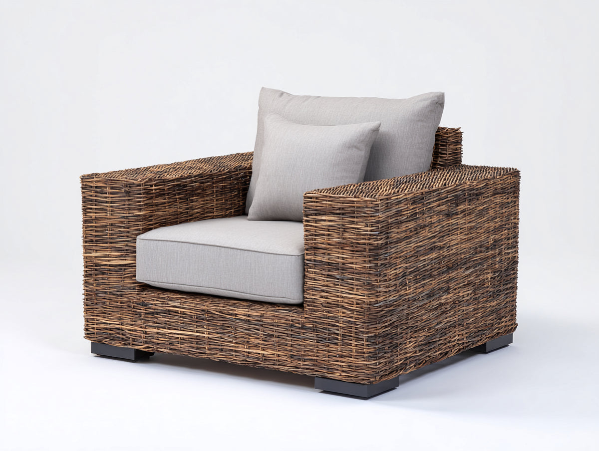 Sillones de ratán natural 90x85x80 cm - color marrón natural - diseño rústico para jardín y terraza