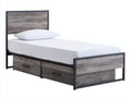 Camas individuales de metal y madera 208x98x110 cm - gris envejecido y negro - 2 cajones integrados