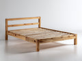 Cama doble de madera 205x165x90 cm - Madera natural - Somier de listones y cabecero abierto minimalista