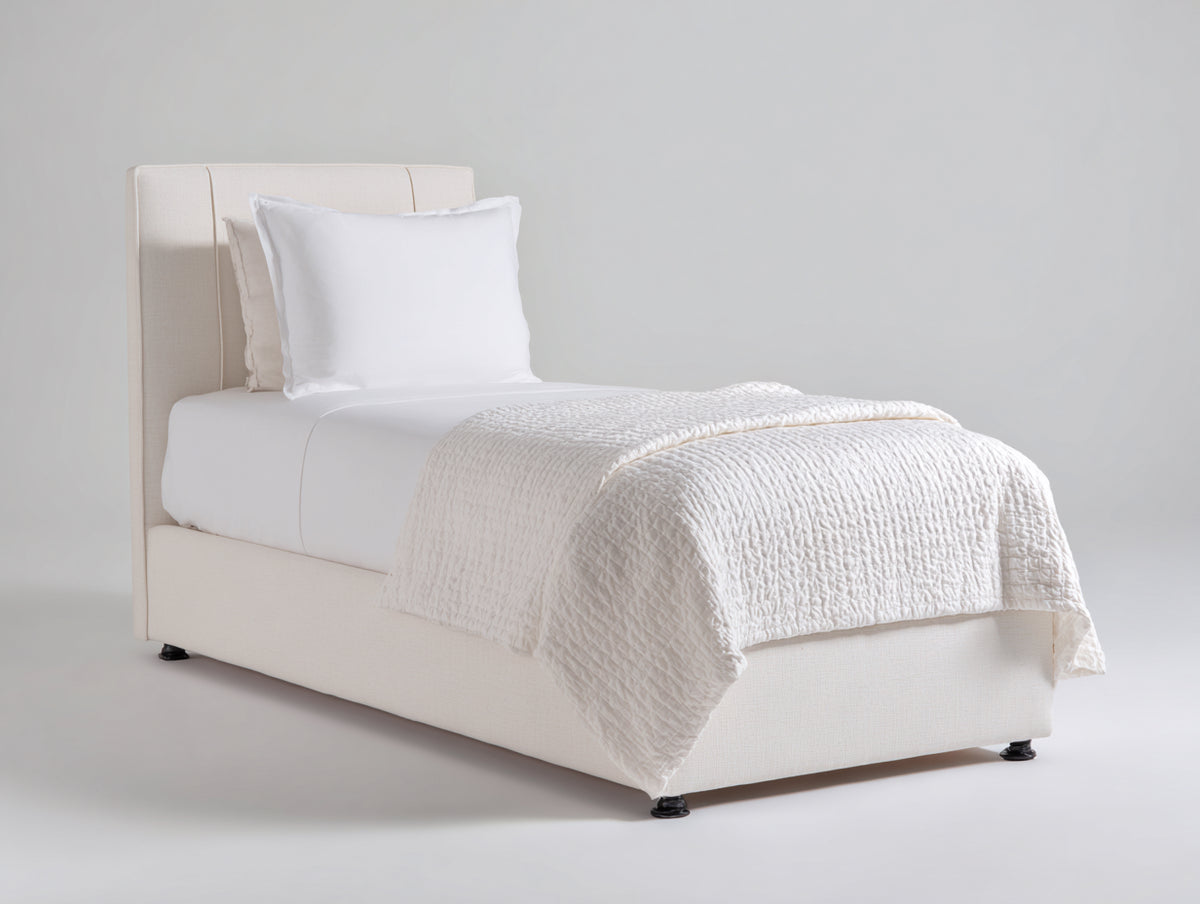 Camas individuales tapizada en tela 210x100x105 cm - blanco roto - diseño moderno