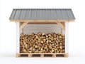 Leñero de jardín de madera y metal 190x75x175 cm - madera natural y gris - techo inclinado protector