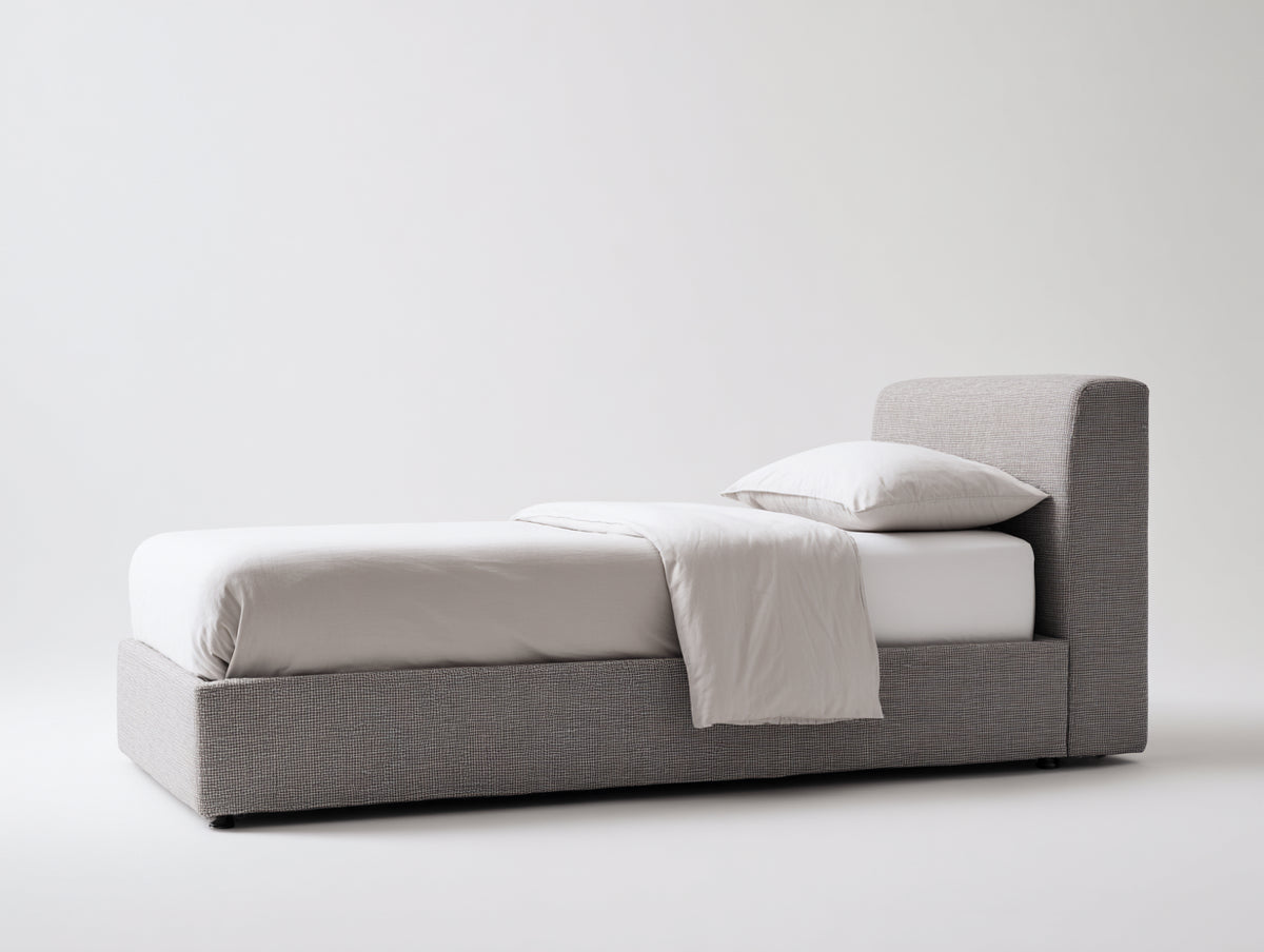 Camas individuales tapizada de tela 203x100x105 cm - gris - diseño moderno con cabecero acolchado