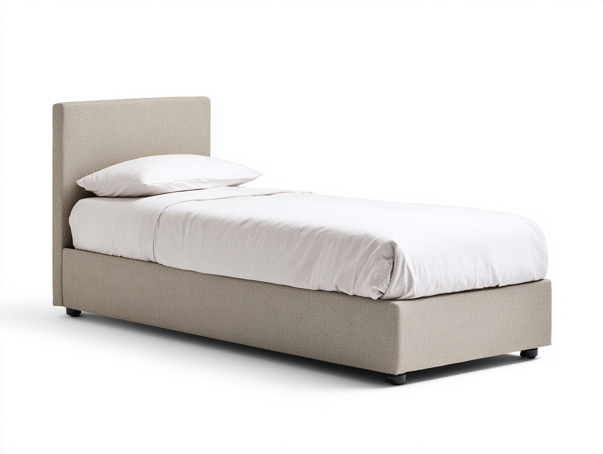 Camas individuales - Estructura de madera y tapizado de tela 200 x 90 x 110 cm - Beige - Diseño moderno con cabecero acolchado