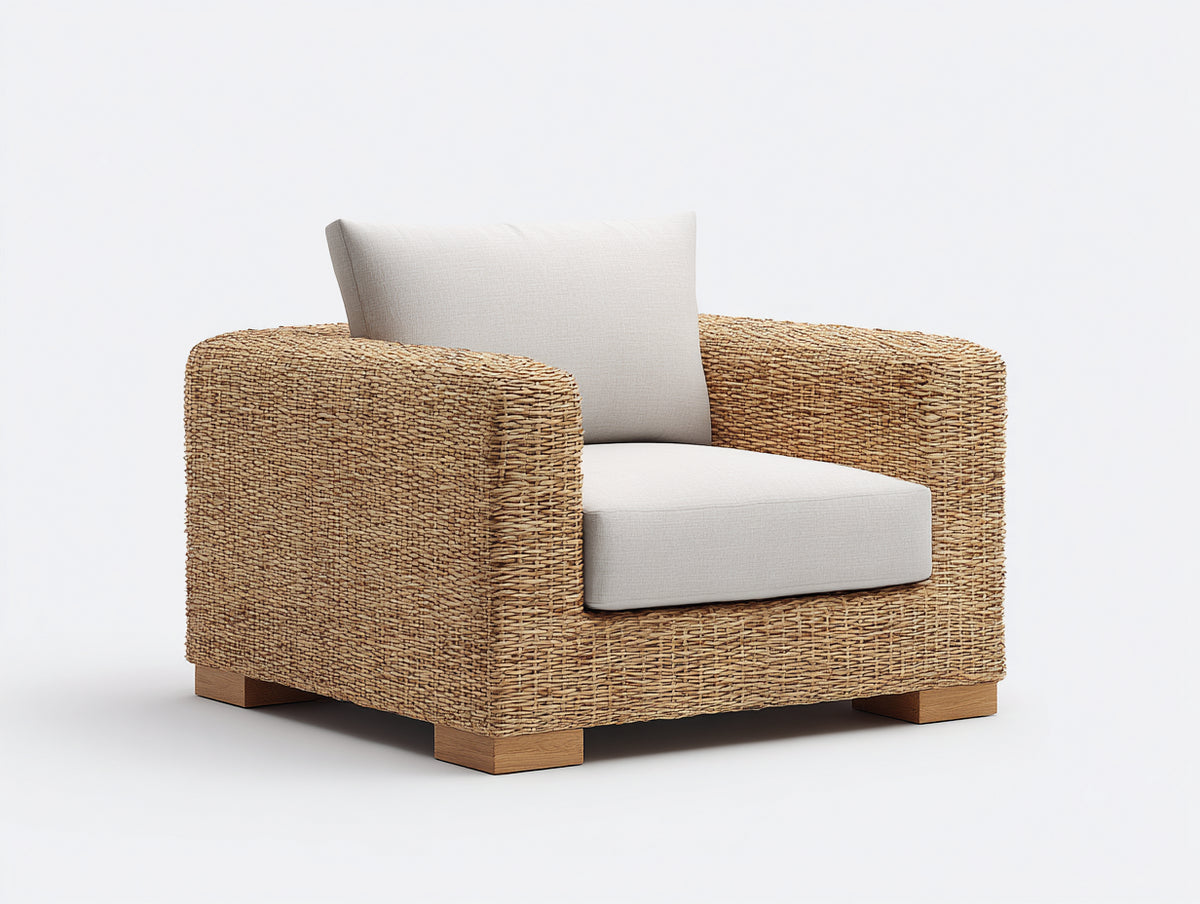 Sillones de ratán 106x94x83 cm - marrón claro y beige - diseño trenzado con cojines acolchados