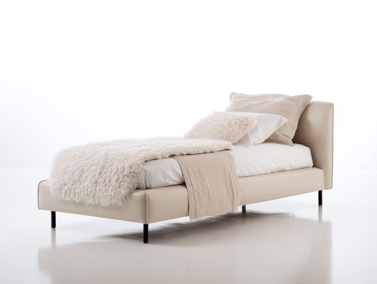 Camas individuales tapizadas 200x100x95 cm - beige - diseño moderno con cabecero acolchado para dormitorio