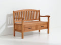 Bancos de jardín de madera maciza 135x60x95 cm - marrón natural - diseño rústico con 2 cajones de almacenaje