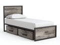 Camas individuales de madera 200x90x85 cm - gris madera - diseño moderno con cajones