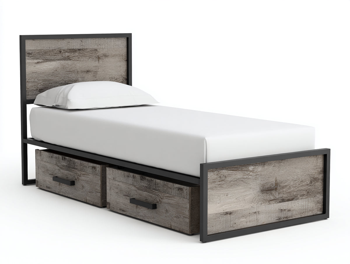 Camas individuales de madera 200x90x85 cm - gris madera - diseño moderno con cajones