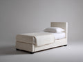 Cama individual tapizada en tela 205x105x100 cm - Beige claro y negro - Cabecero acolchado y diseño contemporáneo