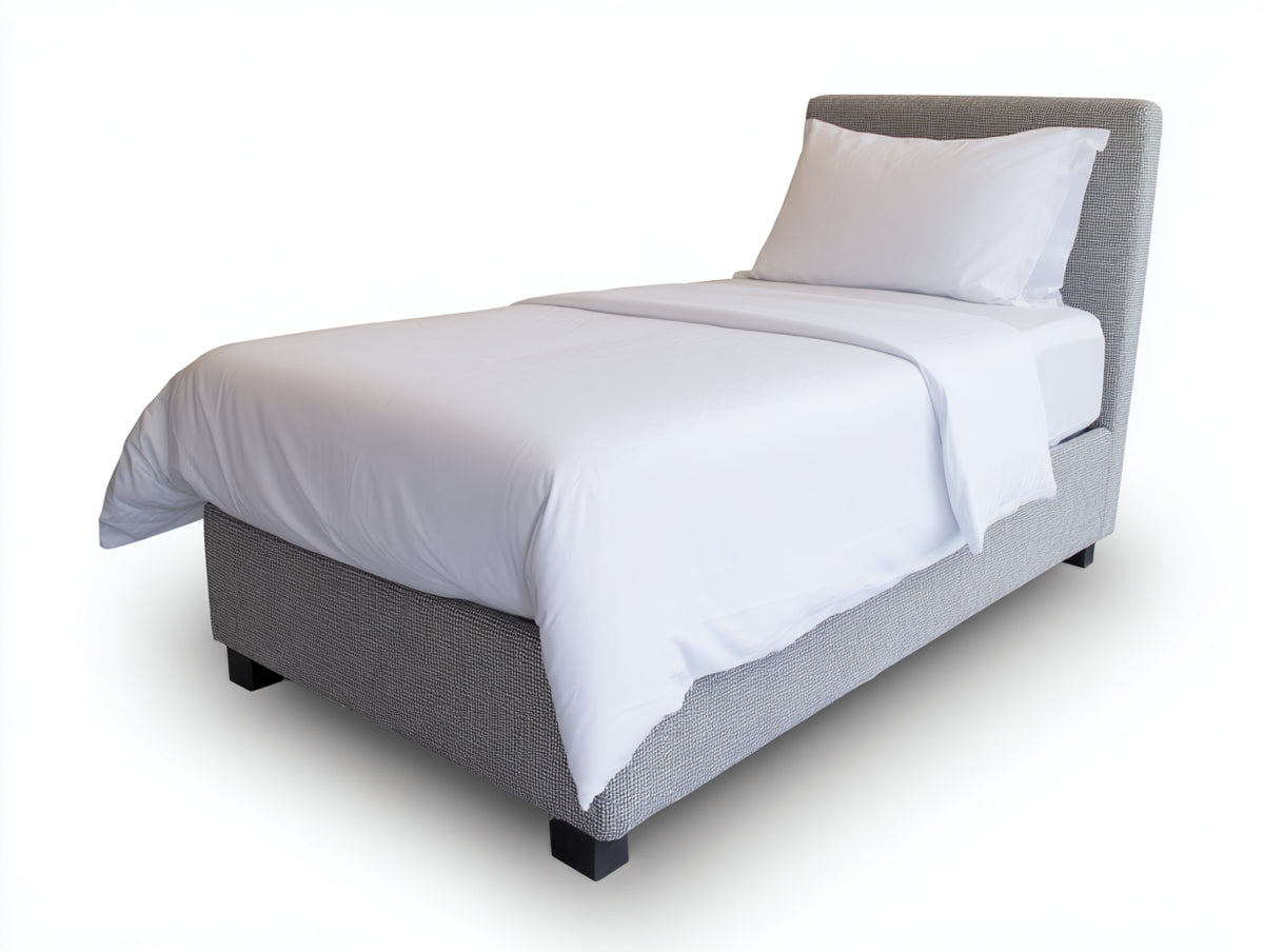 Camas individuales tapizada de tela 202x99x108 cm - gris claro - diseño moderno con patas de madera