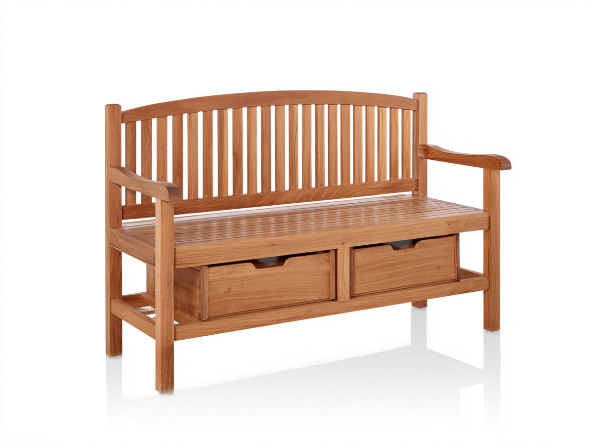 Bancos de jardín - Madera maciza 140 x 58 x 95 cm - Marrón - Diseño clásico con respaldo curvo y 2 cajones de almacenamiento