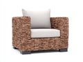 Sillón de ratán natural 88x84x80 cm - Marrón oscuro beige claro y negro - Tejido artesanal con asiento acolchado