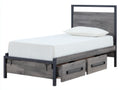 Camas individuales - Estructura de metal y madera 200 x 90 x 110 cm - Gris-Negro - Diseño industrial con 2 cajones de almacenamiento