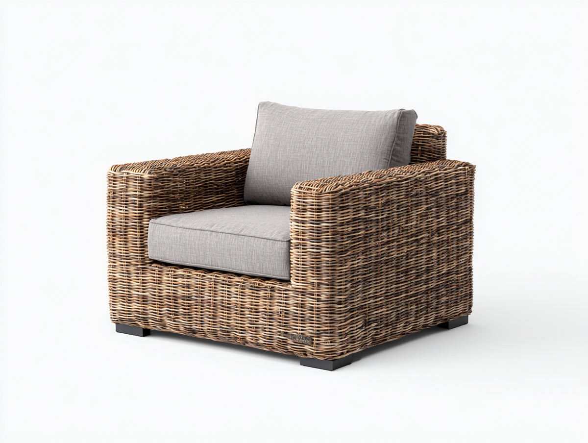 Sillones de ratán natural 95x90x80 cm - color marrón natural - diseño rústico para jardín y terraza