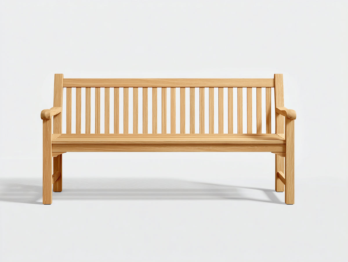 Banco de jardín de madera 150x60x90 cm - Madera natural - Respaldo de listones verticales y diseño clásico