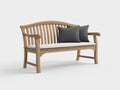 Banco de jardín de madera 140x62x94 cm - Madera natural y beige claro - Respaldo curvo de listones y asiento acolchado