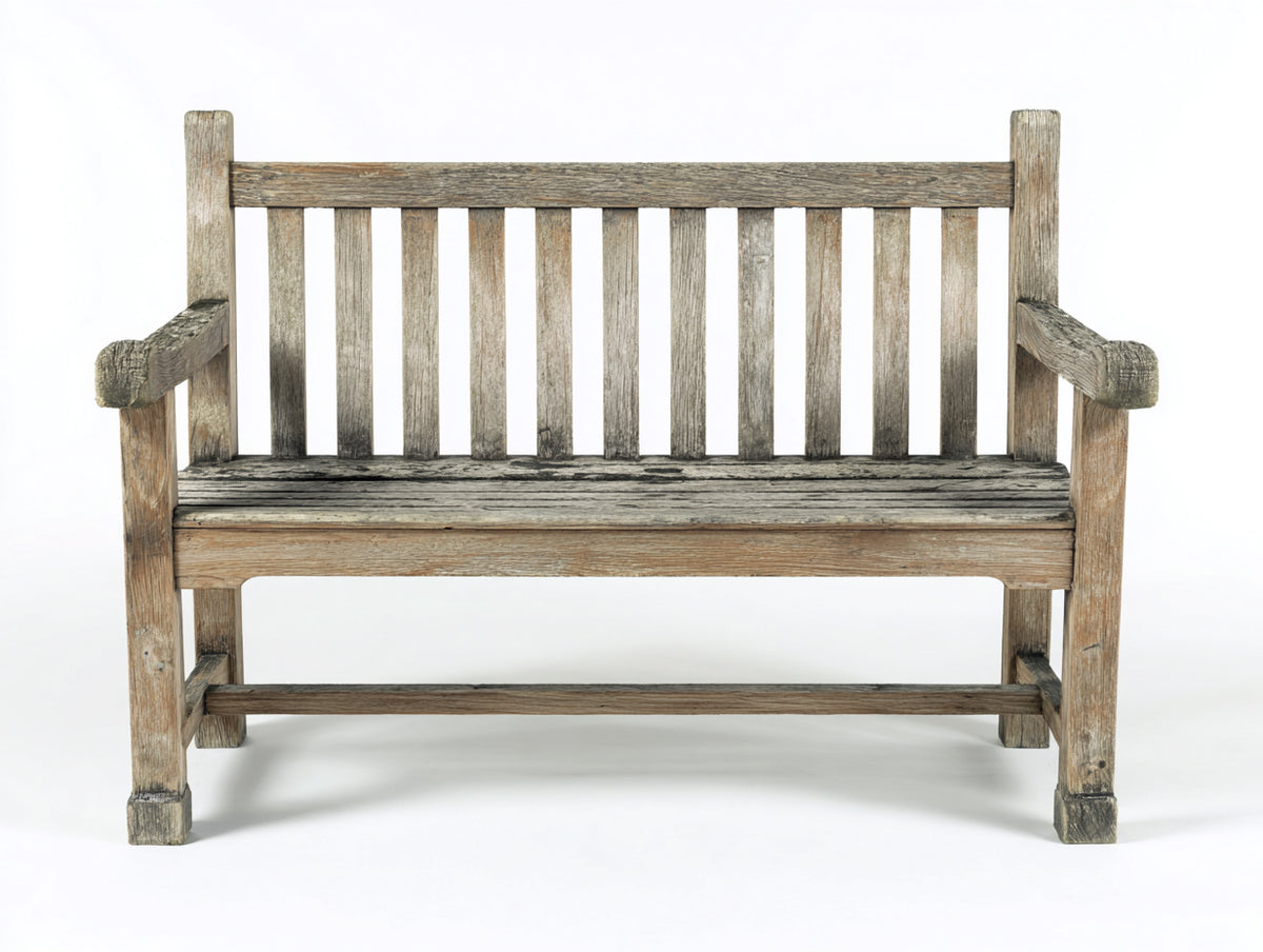 Bancos de jardín - Madera maciza 130 x 58 x 95 cm - Gris envejecido-Marrón - Diseño rústico con respaldo de listones y reposabrazos