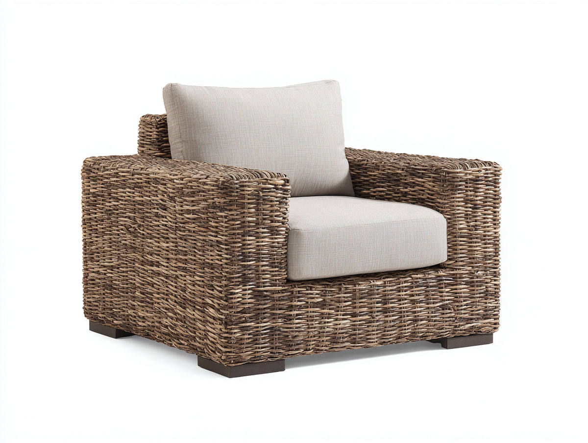 Sillones de ratán 108x96x84 cm - marrón natural y beige - diseño trenzado con cojines acolchados