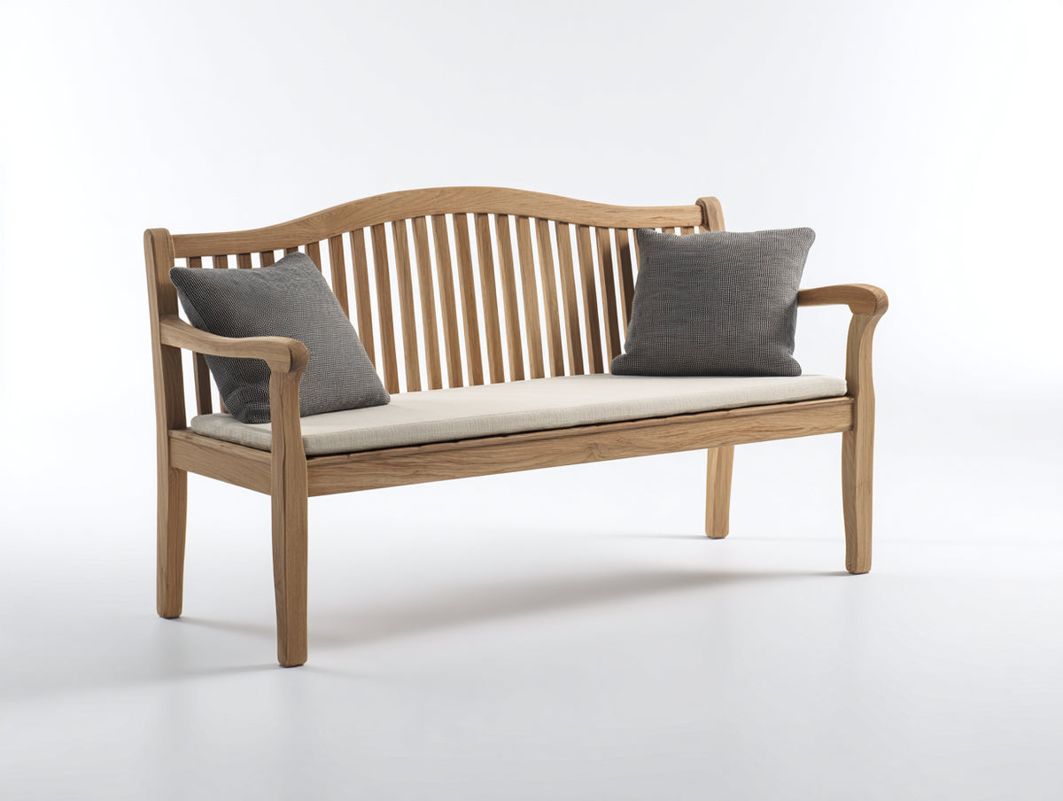 Bancos de jardín de madera 150x60x90 cm - marrón natural y beige - respaldo curvo de estilo clásico