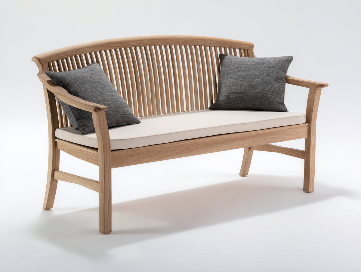 Bancos de jardín de madera maciza 150x62x92 cm - madera natural - diseño clásico con respaldo curvo y reposabrazos