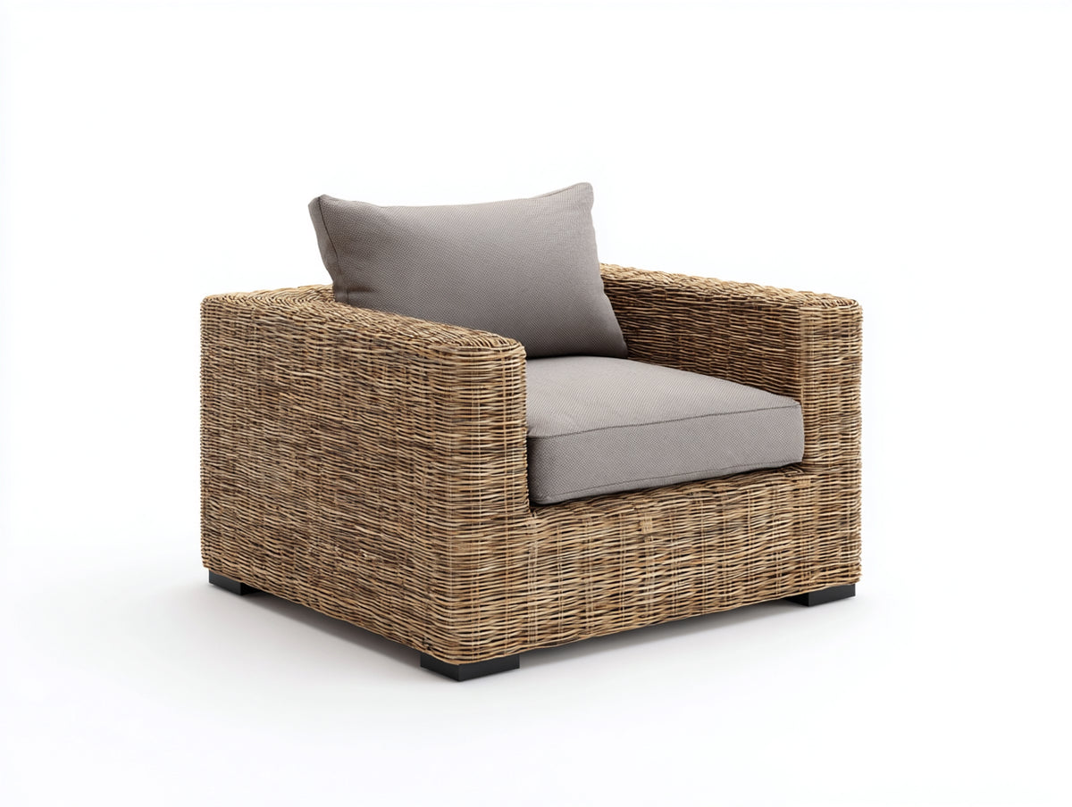 Sillones de ratán 105x92x78 cm - marrón natural-gris topo - diseño contemporáneo para terraza y jardín