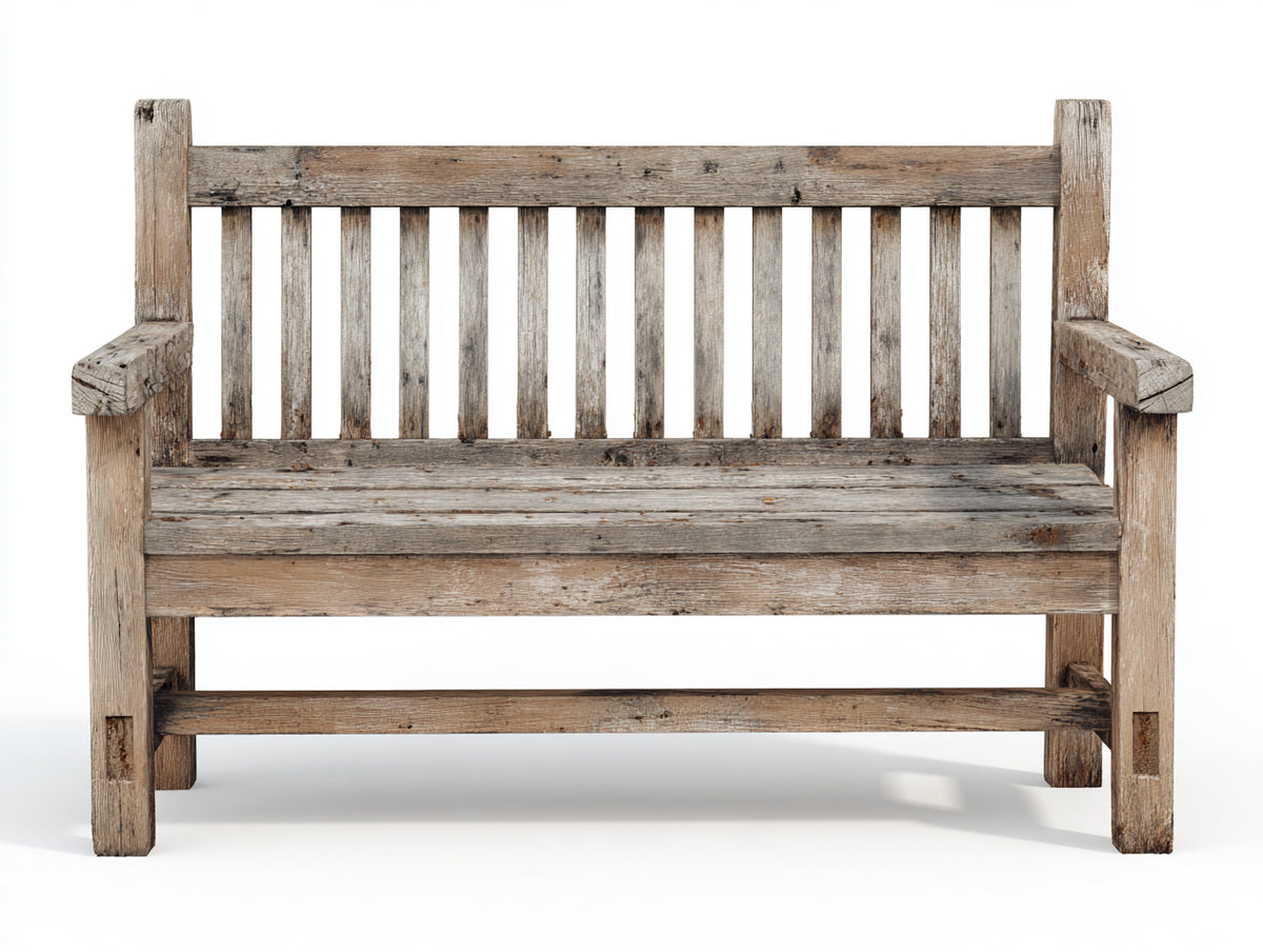 Banco de jardín de madera 125x58x90 cm - Marrón grisáceo - Acabado envejecido y respaldo de listones verticales